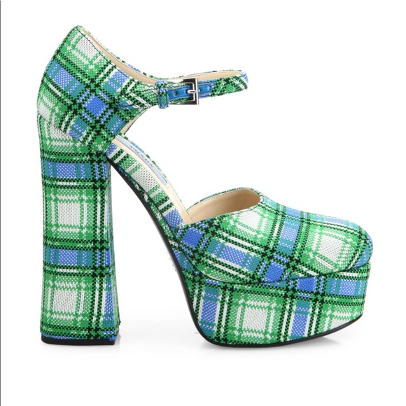 Prada - Plaid Ankle-Strap Platform Pumps BNIB - Picture 5 of 8